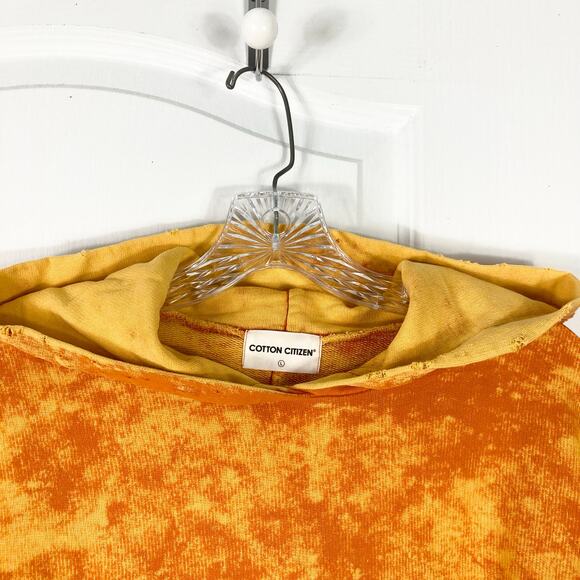 NWOT COTTON CITIZEN Hoodie L Orange Yellow Acid-Wash Tie-Dye Distress Long-Slev - Picture 4 of 13